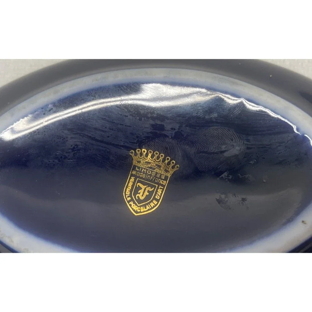 VTG 1960’s MCM Florance Limoges 22K Gold Gilt Porcelain France Trinket Pill Oval